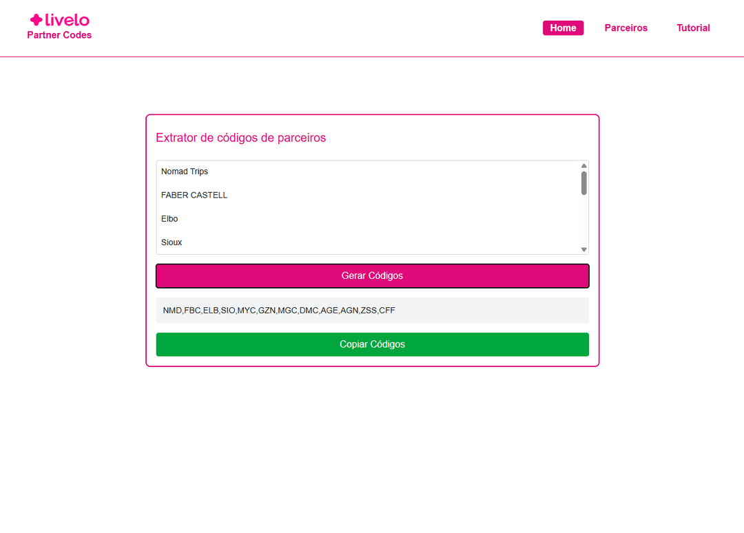 Thumbnail do projeto Livelo partner codes